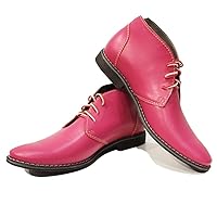 PeppeShoes Modello Pinkuero - Handmade Italian Mens Color Pink Ankle Chukka Boots - Cowhide Smooth Leather - Lace-Up