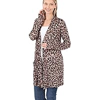 Womens Leopard Animal Print Slouchy Pocket Open Cardigan Cover-Up Junior & Junior Plus Size