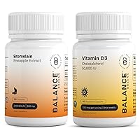 Balancebreens Bromelain 500mg, 120 Capsules - Pineapple Extract Digestive Enzyme - Joint Support Supplement and Vitamin D3 50,000 IU - 60 Veggie Capsules Non-GMO Vitamin D