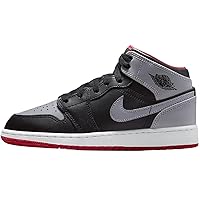 Air Jordan 1 Mid Big Kids' Shoes (DQ8423-006, Black/Cement Grey-FIRE RED-White) Size 5.5