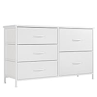 Nicehill White Dresser for Bedroom with 5 Drawers, Small Dresser for Kids' Bedroom, Closet, Wide Chest of Drawers with Storage Drawers, Wooden Top, Steel Frame, Modern, White