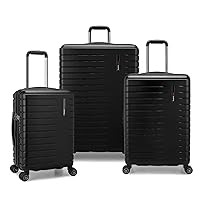 Traveler's Choice Archer Polycarbonate Hardside Spinner Luggage Set,Tie Down Straps, Black, 3-Piece