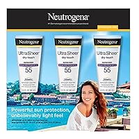Ultra Sheer Dry-Touch Sunscreen Lotion, Broad Spectrum SPF 55 UVA/UVB Protection, Lightweight Water Resistant Face & Body Sunscreen, Non-Greasy, Travel Size, 3 fl. oZ (3PACK) Neutrogena Ultra Sheer Dry-Touch Sunscreen Lotion, Broad Spectrum SPF 55 UVA/UVB Protection, Lightweight Water Resistant Face & Body Sunscreen, Non-Greasy, Travel Size, 3 fl. oZ (3PACK)