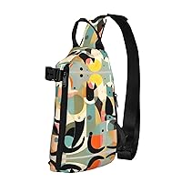 Polyester Fiber Waterproof Waist Bag -Backpack 4 Pocket Compartments Ideal for Outdoor Activities Mid-Century Modern Art Cat