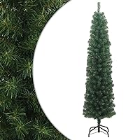 vidaXL 8ft Slim Artificial Christmas Tree - Green PVC Material with Stable Steel Stand - Realistic and Versatile Indoor Outdoor Holiday Decoration