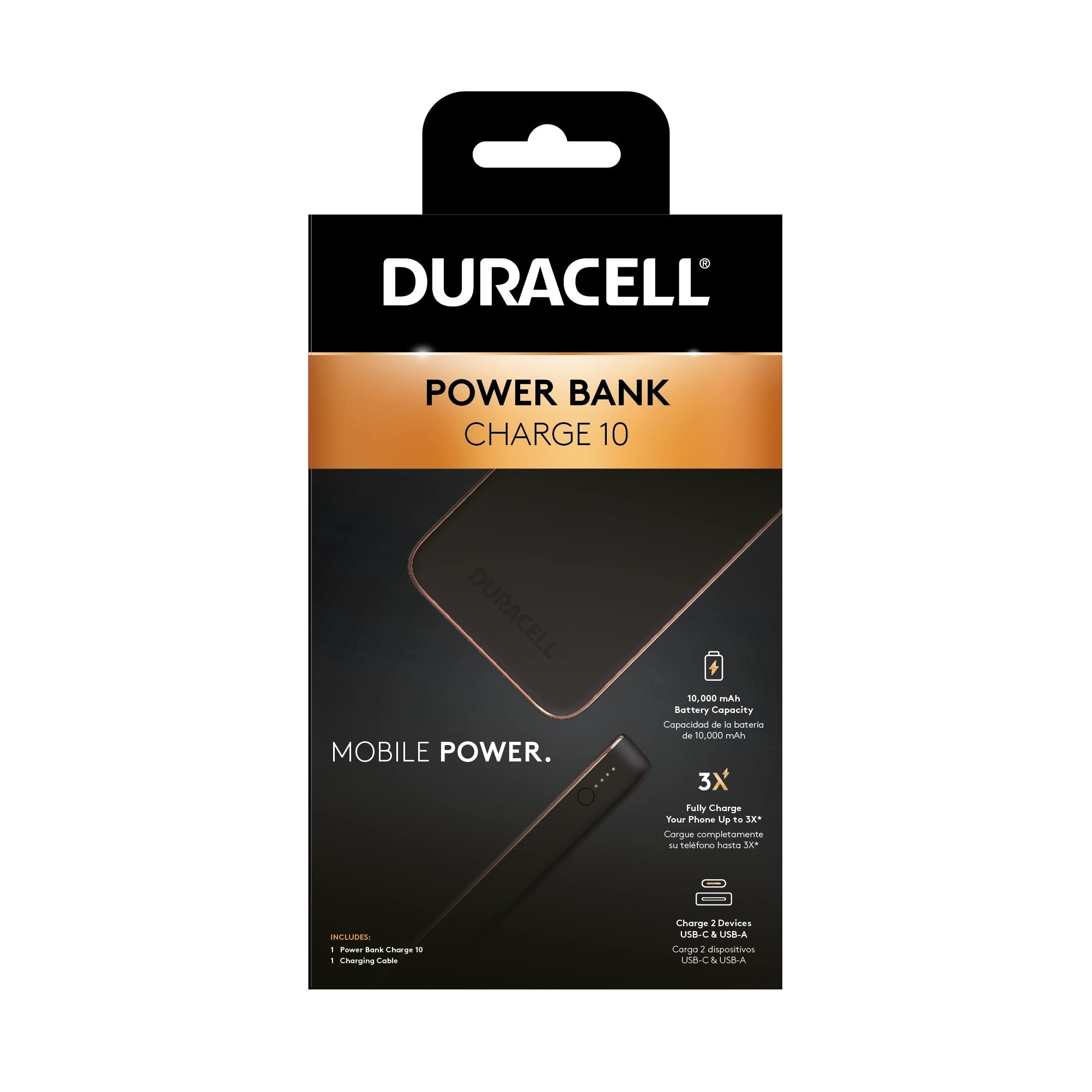Mua Duracell Charge 10 Portable Charger | 10,000mAh Power Bank | Fast  Charging Battery Pack for iPhone, iPad, Android & More | TSA Carry-on  Compliant Power bank | USB-C, USB-A | Recharges