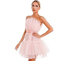 CHICTRY Women Short Tube Mesh Dress Off Shoulder Strapless Elegant Cocktail Prom Party Dress