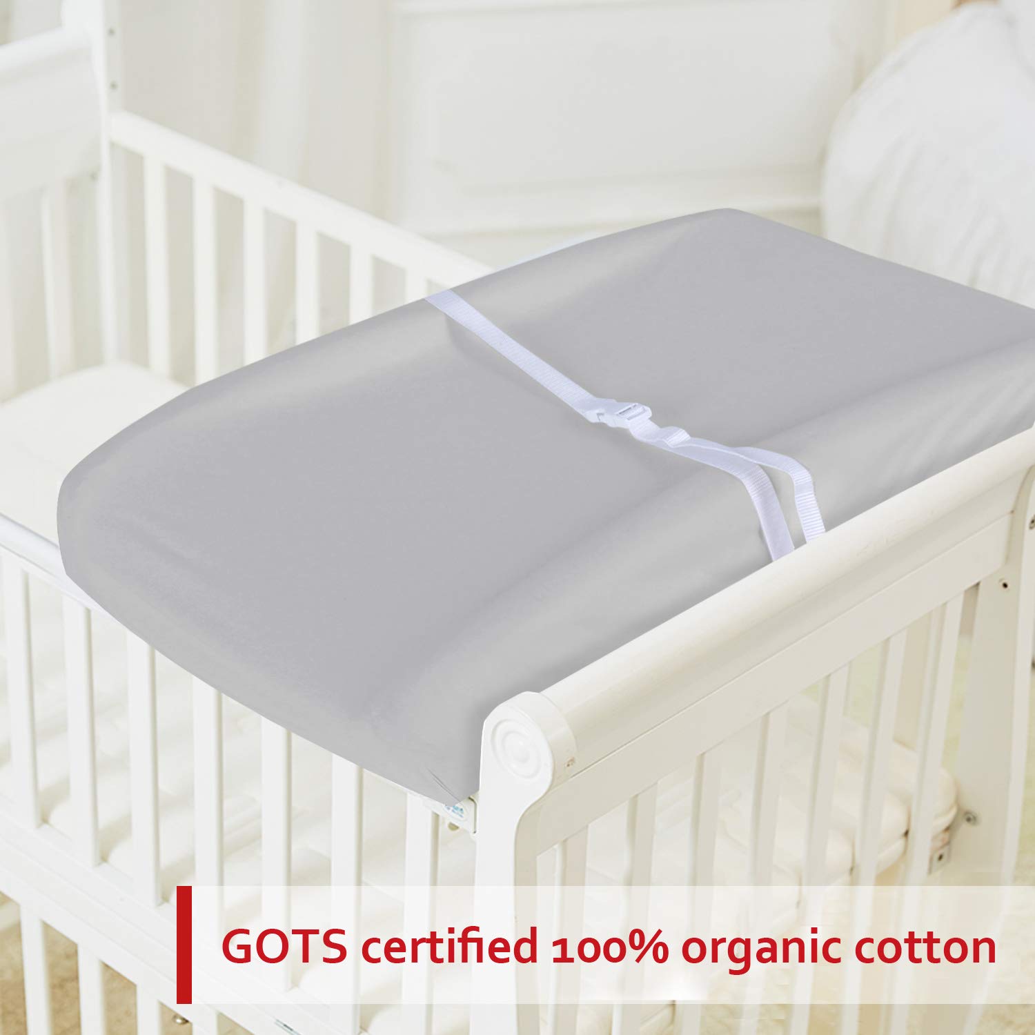 Changing Pad Covers Beige Grey for Boys Girls, Organic Cotton 2 Pack Unisex Changing Table Pad Cover Cradle Sheet Soft and Breathable 16