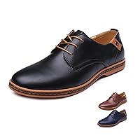 Men's PU Leather Oxford Business Shoes,Classic Retro Lowtop Casual Lace Up Lightweight Sneaker
