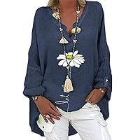 Womens Tops Floral Printed Long Sleeve V-Neck Fleece Loose Beach Blouses for Women Fashion 2022