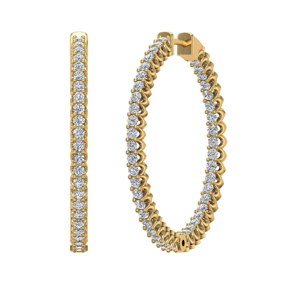 Statement Hoop Earrings for women-girls Inside-out 34 mm 14K Gold Earrings 1.80 ct t.w.