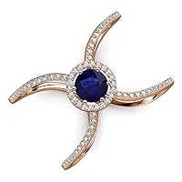 Round Blue Sapphire Diamond 1 1/3 ctw Women Criss Cross X Halo Engagement Ring 14K Gold