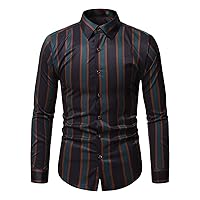 Men Striped Slim Casual Long Sleeve Shirt Dress Shirt Regular Fit Business Button up Shirt Striped Button Shirt