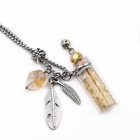 Aromatherapy Essential Oil Diffuser Necklace Locket Pendant Stainless Steel Perfume Necklace Crystal stone Glass vial Necklace (Yellow)