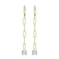 Amazon Collection 18 Karat Yellow Gold Over Sterling Silver White Cubic Zirconia Bead Paperclip Link Linear Drop Earrings, Lever back