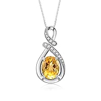 Sterling Silver Classic Designer Necklace: Gemstone & Diamond Pendant, 18
