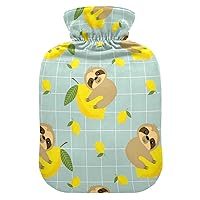 Hot Water Bottles with Cover Cute Sloth Lemon Hot Water Bag for Pain Relief, Kids Adults, Feet and Bed Warmer 2 Liter