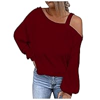 Off Shoulder Tops for Women Fashion One Shoulder Long Sleeve Shirts Tee Solid Casual Vacation Blouse Loose Clothes