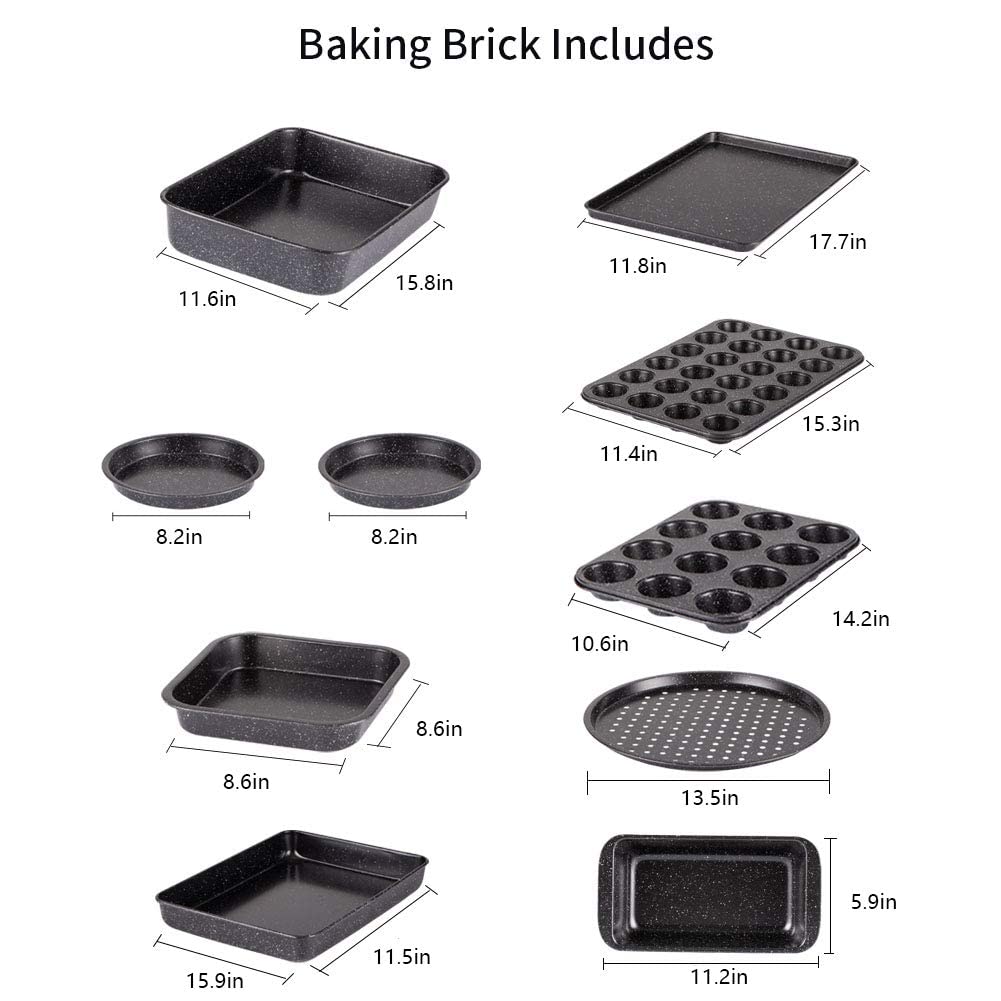 Fit Choice 10-Piece Nonstick Baking Set With Baking Pan, Cookie Sheet Set, Cake Pan, Muffin Pan, and Pizza Pan, 10-Piece Set Nonstick Bakeware Sets (Ceramic Coated Black)