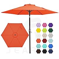 JEAREY 7.5FT Patio Umbrella Market Table Umbrella with 6 Sturdy Ribs, Push Button Tilt/Crank Outdoor Umbrella for Garden, Deck, Backyard, Pool and Beach,Orange