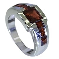 Natural Garnet 925 Sterling Silver Ring for Men Bezel Style January Birthstone Size 4,5,6,7,8,9,10,11,12
