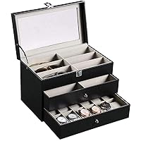 Watch Box 3-layer Men s Watch Storage Box Glasses Storage Boxes Metal Buckle Jewelry Display Cabinet With Real Glass Top Black Organizer Collection