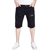 Andongnywell Men's Casual Summer Distressed Button up Stretch Ripped Jeans Shorts with Repair Rips Pants with Pockets
