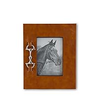 K&K Interiors 17054A-1 11.25 Inch Tan Leather Photo Frame w/Silver Horse Bit