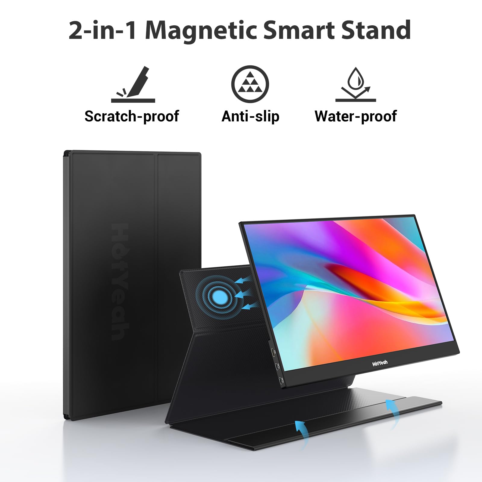 HotYeah Portable Monitor, 16.1in 1080P FHD Laptop Monitor USB-C HDMI External Computer Display HDR IPS Gaming Monitor w/Smart Cover & Speaker, 2nd Screen for PC Mac Phone Switch PS5