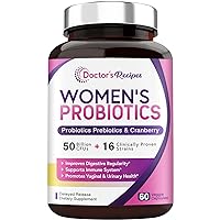Doctor's Recipes Women’s Probiotic, 60 Caps 50 Billion CFU 16 Strains, with Organic Prebiotics Cranberry, Digestive Immune Vaginal & Urinary Health, Shelf Stable, Delayed Release, No Soy Gluten Dairy