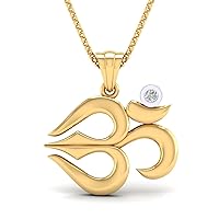 SwaraEcom 14K Yellow Gold Plated Round Cut Cubic Zirconia Om Aum Hindu Symbol Pendant Hinduism Jewelry
