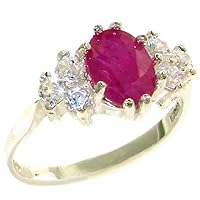 14k White Gold Cubic Zirconia and Real Genuine Ruby Womens Band Ring