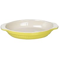 DELISH KITCHEN L-1891 Pearl Metal Gratin Dish, Yellow, 8.7 x 5.5 inches (22 x 14 cm), Heat Resistant Deep Oval Dish