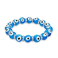 Bling Jewelry ColorfulTranslucent Turkish Glass Bead Good Luck Protection Evil Eye Stretch Bracelet For Women Teen Rondelle Crystal Spacer Stackable Protection More Colors