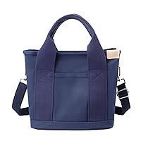Women Handbag with Zipper Lady Single Shoulder Canvas Crossbody Bag Bucket Tote Bag Solid Color (Blue)