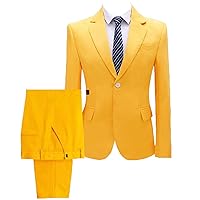 Men Flat Collar Solid Color 1 Button 2 Piece Dress Suits (Jacket+Pants)