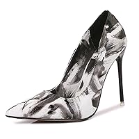 Women Colorful Printed Pumps Pointed Toe High Heel 4.3 inch/11cm Party Stiletto Heels Shoes