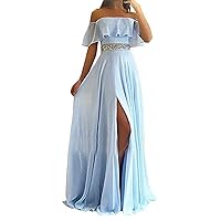 Off Shoulder Bridesmaid Dresses Long Beaded Split Evening Party Gown for Women