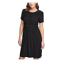 DKNY Womens Black Short Sleeve Above The Knee Fit + Flare Dress Size: XXS