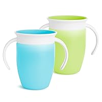 Munchkin® Miracle® 360 Trainer Sippy Cup with Handles, Spill Proof, 7 Ounce, 2 Count (Pack of 1), Green/Blue