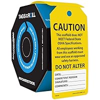 100 Scaffolding Tags by-The-Roll, Scaffold Does Not Meet Federal/State OSHA Specifications, US Made OSHA Compliant Scaffold Tags, Waterproof PF-Cardstock, Resists Tears, 6.25