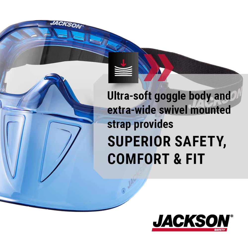 Jackson Safety GPL500 Premium Goggle with Detachable Face Shield - Anti-Fog Coating - Clear Lens – Blue - 21000