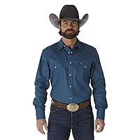 Wrangler Mens Cowboy Cut Firm Finish Long Sleeve Western Snap Solid Work Shirt