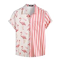 Mens Hawaiian Flamingo Shirts Casual Tropical Short Sleeve Button Down Shirt Summer Beach Shirts