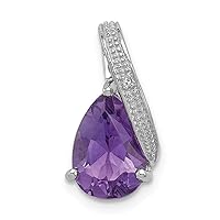 925 Sterling Silver Textured Polished Rhodium Plated Diamond and Amethyst Teardrop Pendant Necklace Measures 16x8mm Wide Jewelry for Women