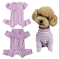 Dog’s Recovery Suit Post Surgery Shirt for Puppy, Full Coverage Dog's Bodysuit Wound Protective Surgical Clothes for Small and Medium Pets (Purple White Stripe-l)