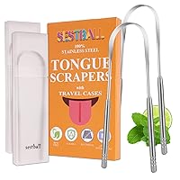 Tongue Scraper (2 Pack with Travel Case), Tongue Cleaner for Reduce Bad Breath, Stainless Steel Tongue Scrapers for Adults & Kids, 100% Metal Tongue Scrubber Set for Oral Care