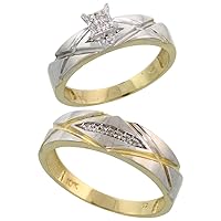 10k Yellow Gold Diamond Engagement Rings Set for Men and Women 2-Piece 0.10 cttw Brilliant Cut, 5mm & 6mm wide