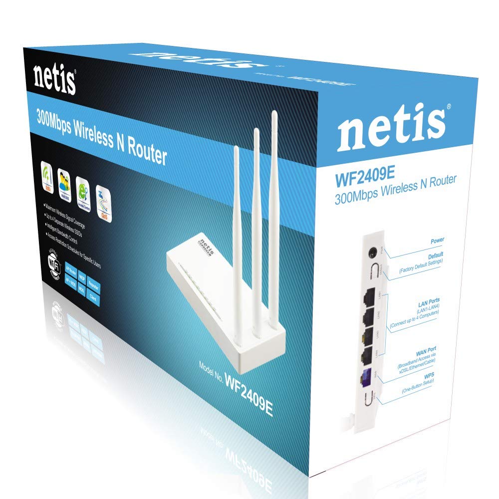 Netis WF2409E 300Mbps High-Speed Wireless N Router | Smart 3 x 5dBi High Gain Antennas with Parental Control for Computers, Smartphones, Wireless Cameras