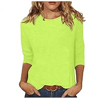 Womens 3/4 Sleeve Summer Plus Size Tops Printed Solid Graphic Tees Fashion Crew Neck T Shirts Relexed Fit Blouses Casual